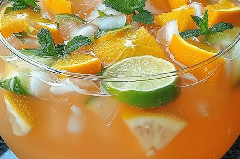 Verre de punch tropical à l’ananas avec menthe et citron