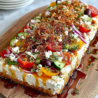 Plateau Grec à la Feta Fouettée, Miel Piquant et Oignons Croustillants : l’Apéro Méditerranéen qui Fait Sensation 3 Plateau Grec à la Feta Fouettée, Miel Piquant et Oignons Croustillants