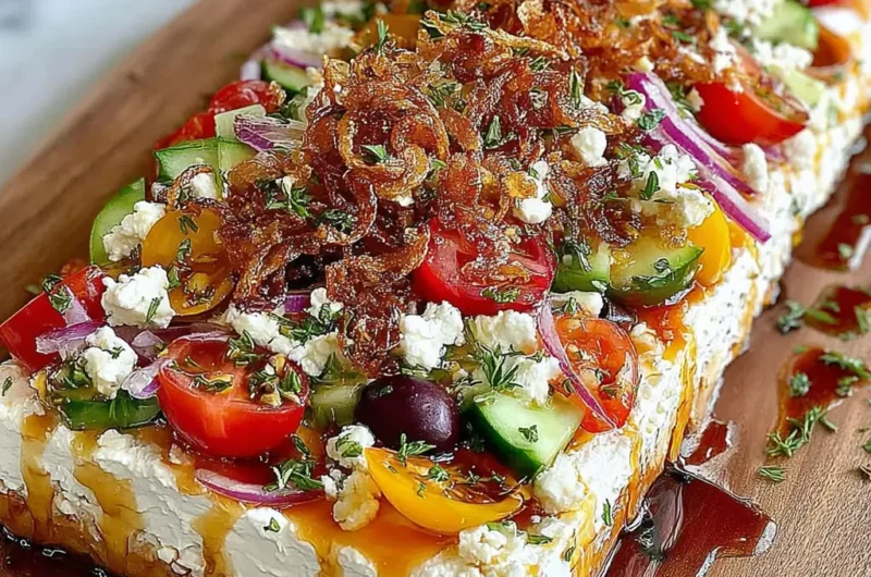 Plateau Grec à la Feta Fouettée, Miel Piquant et Oignons Croustillants