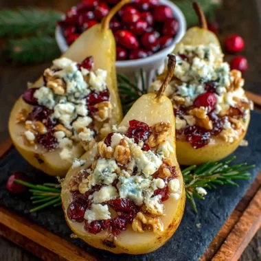 Poires de Noël rôties aux cranberries, miel, noix et fromage bleu 3 Poires de Noël rôties aux cranberries, miel, noix et fromage bleu
