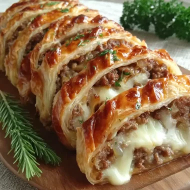 Roulé feuilleté de Noël à la viande hachée et fromage fondant, le plaisir du partage sans stress 2 Roulé feuilleté de Noël à la viande hachée et fromage fondant