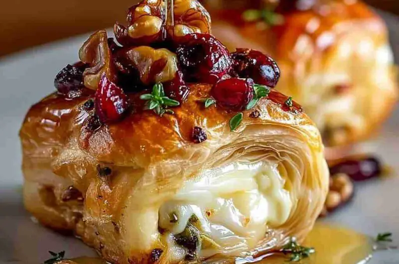Feuilleté croustillant au brie, cranberries et noix