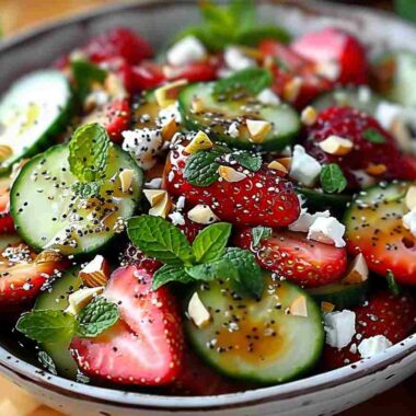 Salade de fraises, concombre et feta, vinaigrette au miel et citron : la fraîcheur en héritage 3 Salade de Fraises, Concombre & Feta, Vinaigrette au Miel & Citron