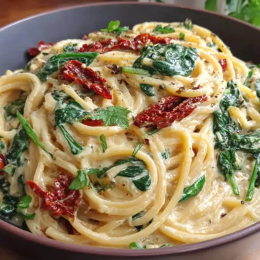 Spaghetti aux épinards et sauce crémeuse aux tomates séchées, le réconfort italien revisité 3 Spaghetti aux épinards et sauce crémeuse aux tomates séchées