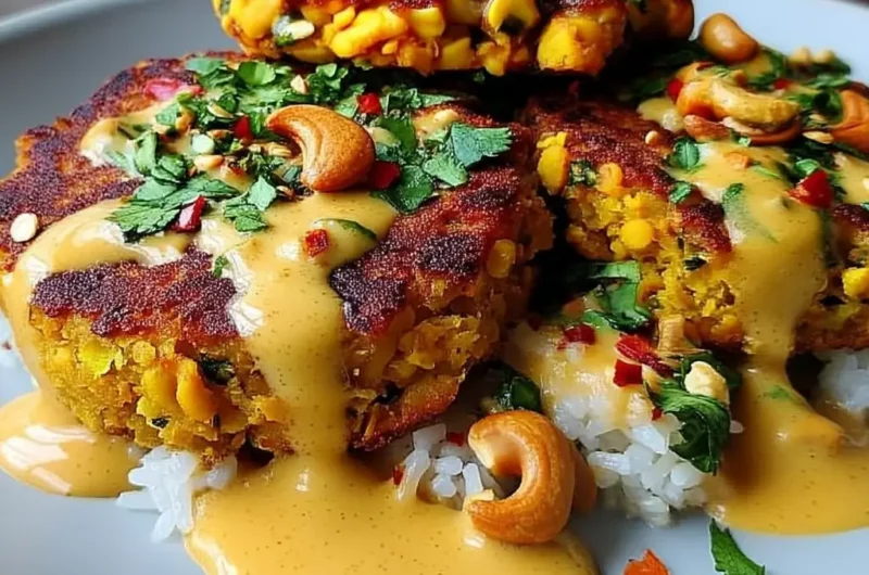Steaks de pois chiches au curry & sauce coco-cajou