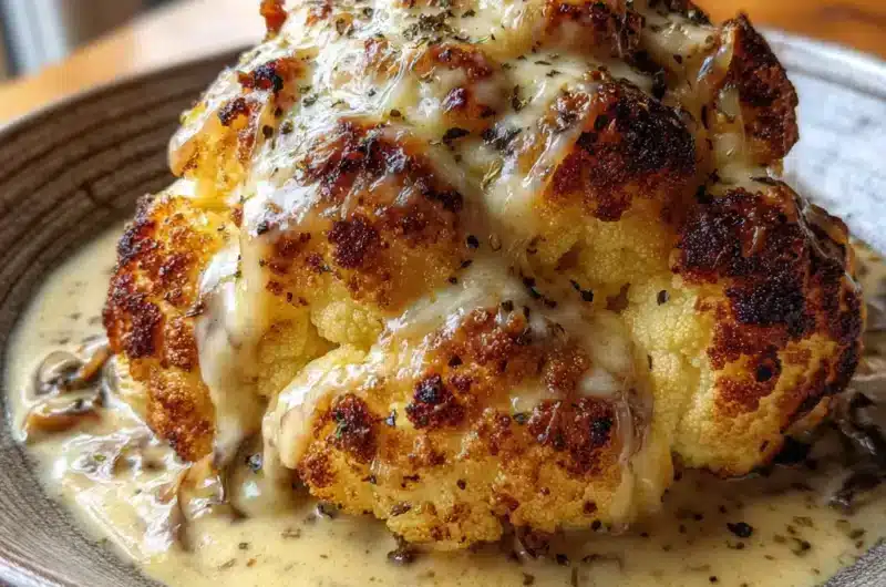 Chou-fleur rôti entier, sauce crémeuse aux champignons et gruyère