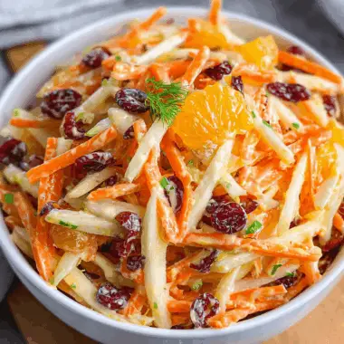 Salade croquante de pommes et de carottes à la vinaigrette crémeuse aux agrumes : fraîcheur, couleur et douceur en équilibre 3 Salade croquante de pommes et de carottes à la vinaigrette crémeuse aux agrumes