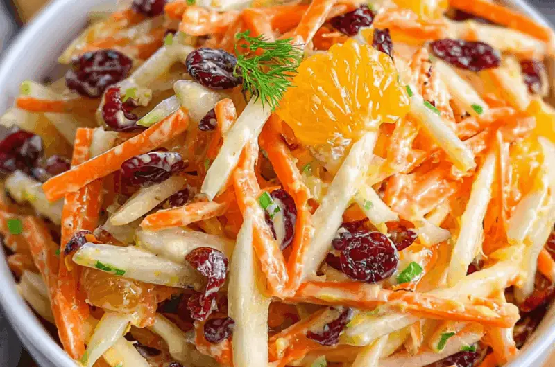 Salade croquante de pommes et de carottes à la vinaigrette crémeuse aux agrumes