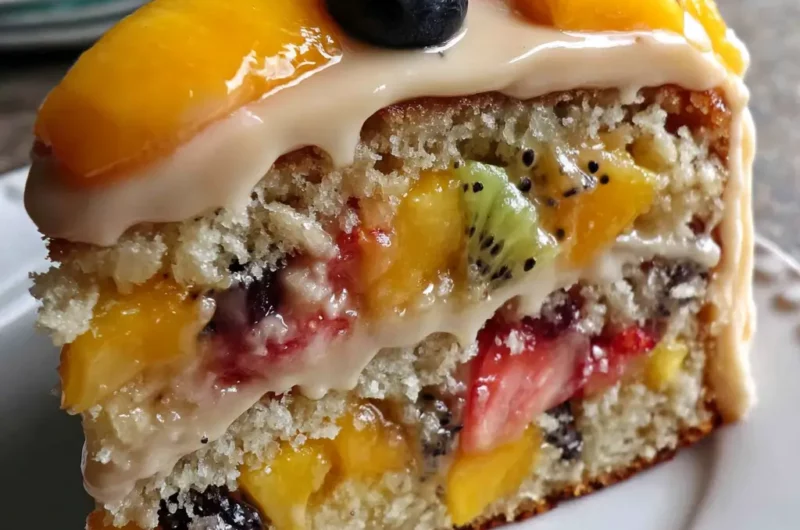 Gâteau à la Salade de Fruits avec Glaçage au Sucre à la Crème