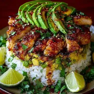 Poulet miel & citron vert et riz crémeux à l’avocat : un voyage solaire dans votre assiette 4 Poulet miel & citron vert avec riz à l’avocat
