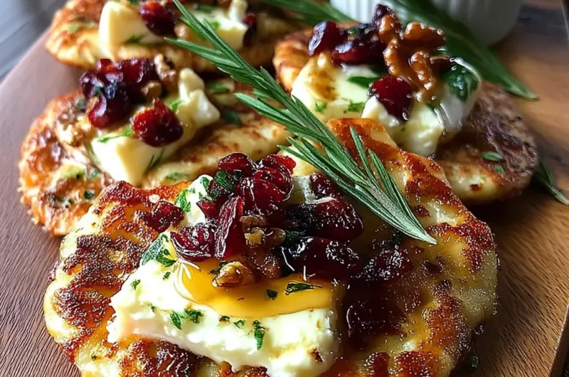 Pain plat croustillant au brie, canneberges et noix grillées, miel chaud