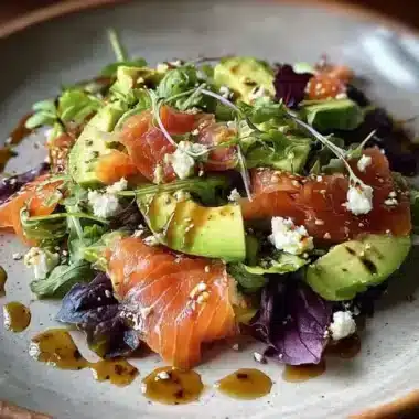 Salade au Saumon Fumé, Chèvre Frais et Avocat : l’élégance en toute simplicité 4 Salade au Saumon Fumé