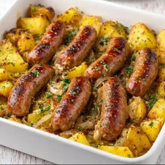 Saucisses au Four avec Pommes de Terre et Moutarde