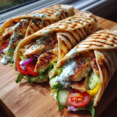 Wraps de poulet au citron grillé façon grecque, sauce onctueuse au yaourt, ail et aneth 4 Wraps de poulet au citron grillé façon grecque
