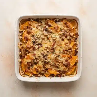 Gratin de butternut à la raclette, lardons et noix 5 Gratin de butternut à la raclette avec lardons et noix concassées