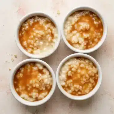 Riz au lait caramel au beurre salé, crémeux et vanillé 5 Riz au lait crémeux à la vanille nappé de caramel au beurre salé